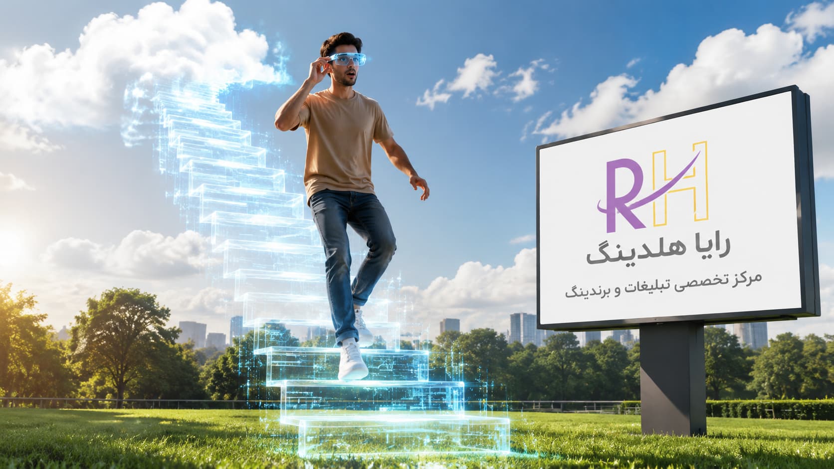 واقعیت افزوده AR با نمایش پله‌های دیجیتال مجازی و فناوری تعاملی در محیط واقعی
